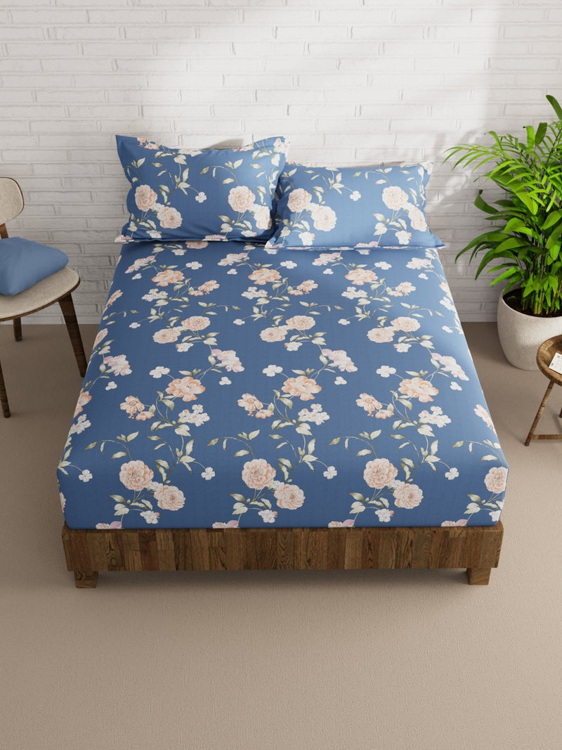 Extra Smooth Micro Double Bedsheet With 2 Pillow Covers <small> (floral-blue)</small>