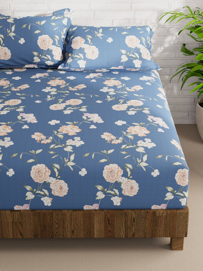 Extra Smooth Micro Double Bedsheet With 2 Pillow Covers <small> (floral-blue)</small>