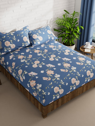 Extra Smooth Micro Double Bedsheet With 2 Pillow Covers <small> (floral-blue)</small>