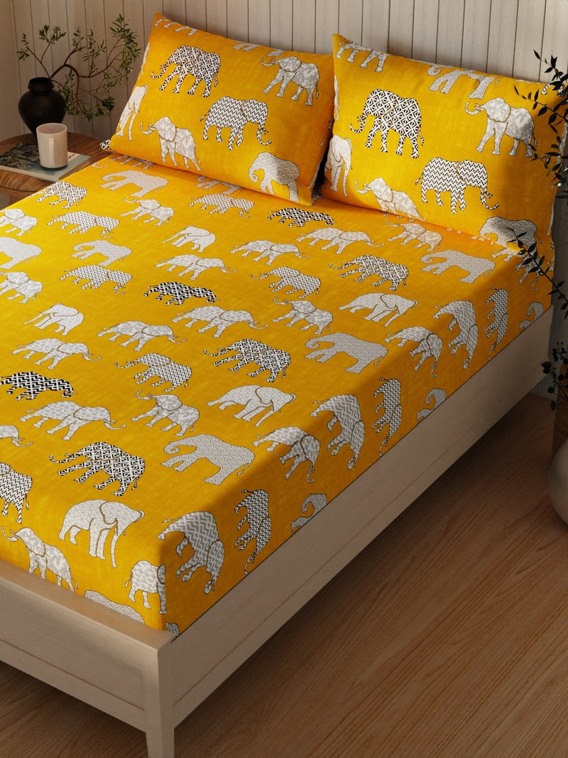 Extra Smooth Cotton Double Bedsheet With 2 Pillow Covers <small> (ornamental-brightyellow)</small>