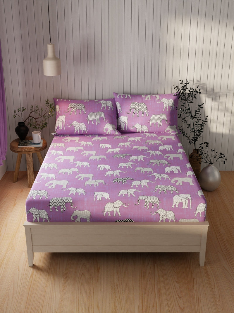 Extra Smooth Cotton Double Bedsheet With 2 Pillow Covers <small> (ornamental-lilac)</small>