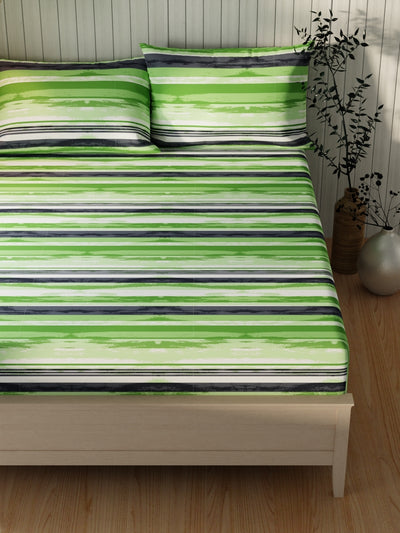 Extra Smooth Cotton Double Bedsheet With 2 Pillow Covers <small> (stripe-lime/green)</small>