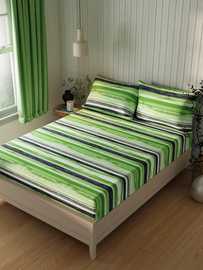 Extra Smooth Cotton Double Bedsheet With 2 Pillow Covers <small> (stripe-lime/green)</small>