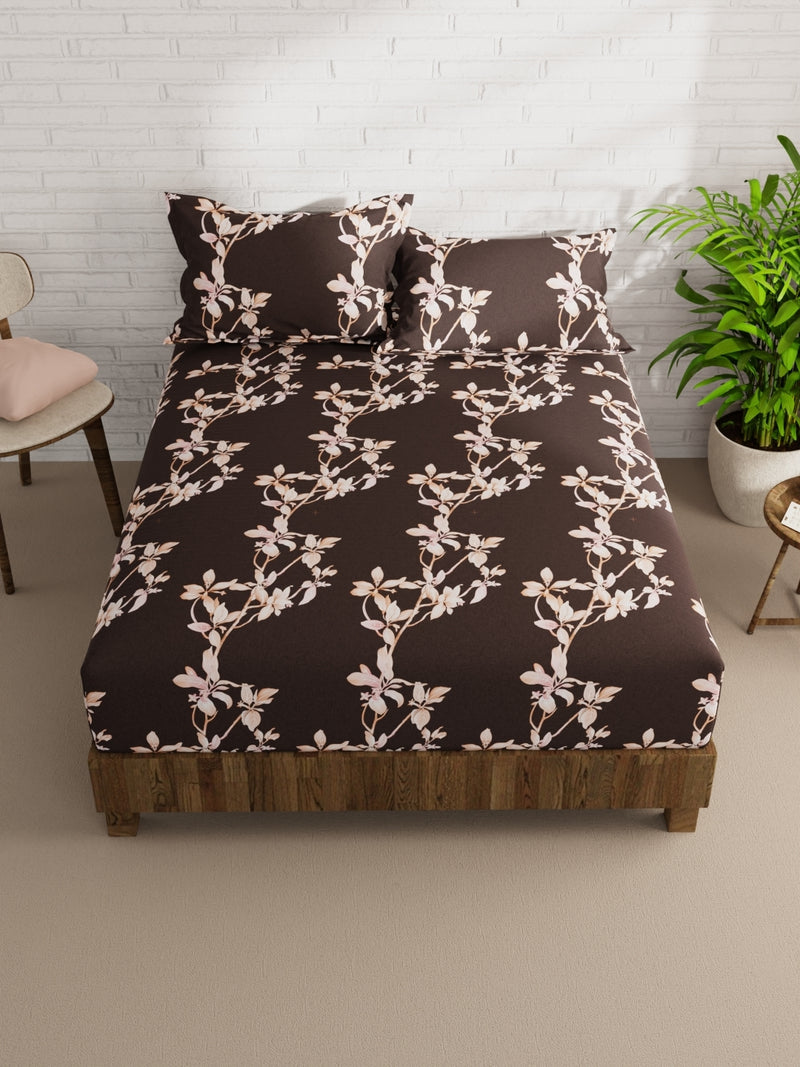 Extra Smooth Micro Double Bedsheet With 2 Pillow Covers <small> (floral-brown/multi)</small>