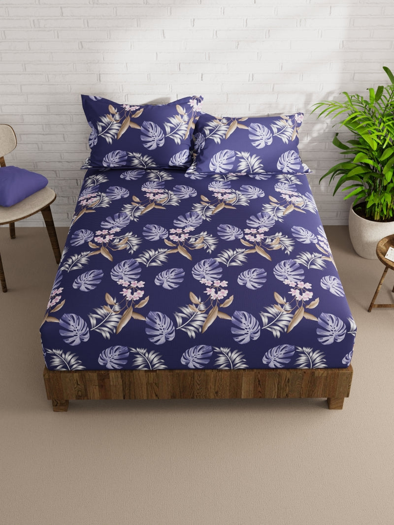 Extra Smooth Micro Double Bedsheet With 2 Pillow Covers <small> (floral-indigo)</small>