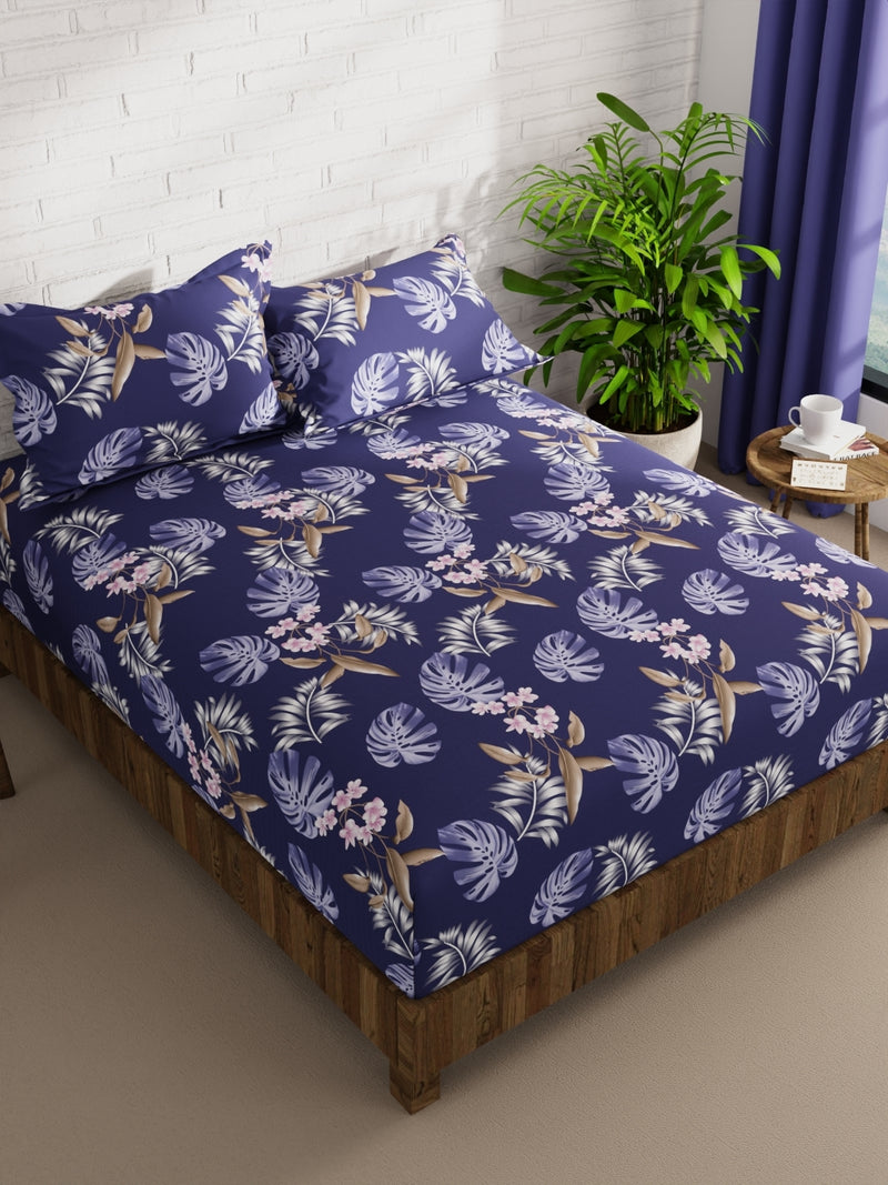 Extra Smooth Micro Double Bedsheet With 2 Pillow Covers <small> (floral-indigo)</small>