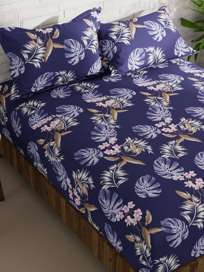 Extra Smooth Micro Double Bedsheet With 2 Pillow Covers <small> (floral-indigo)</small>