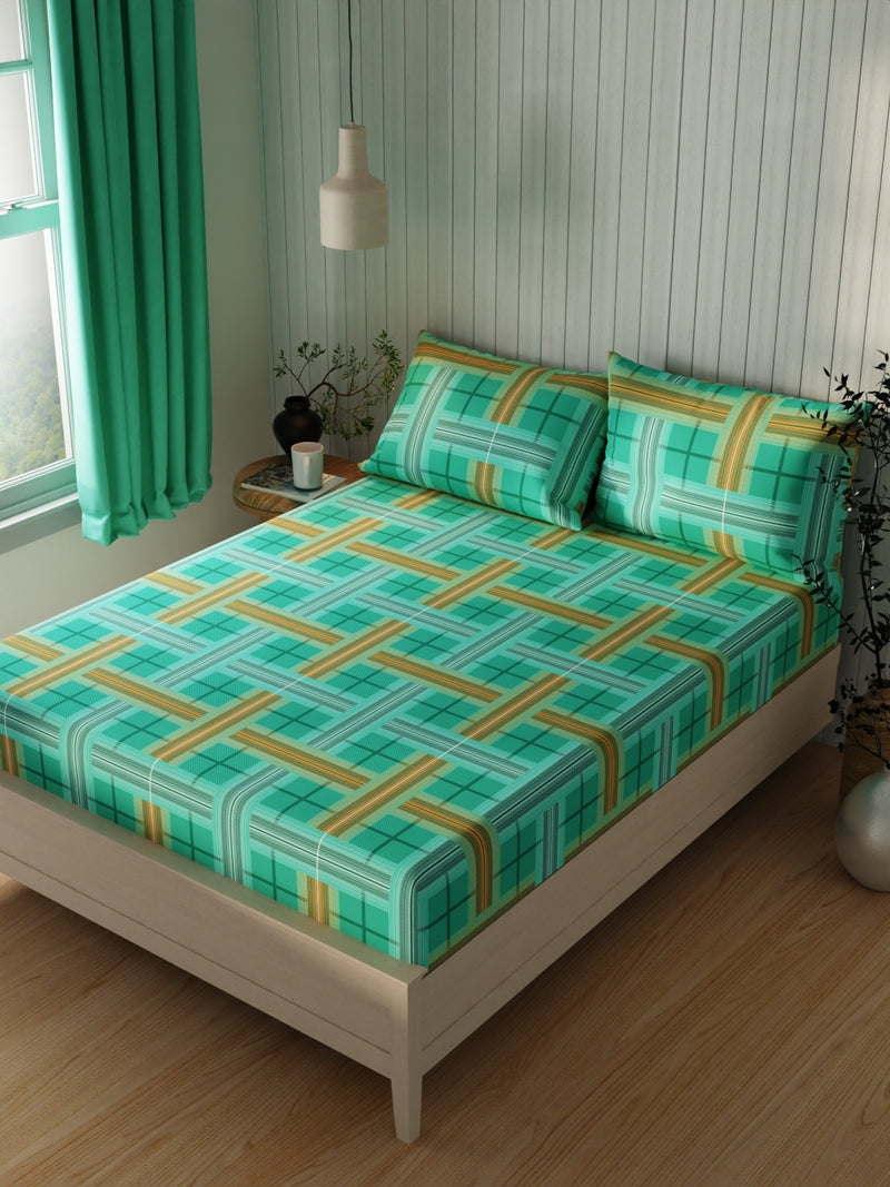 Extra Smooth Cotton Double Bedsheet With 2 Pillow Covers <small> (checks-seagreen)</small>