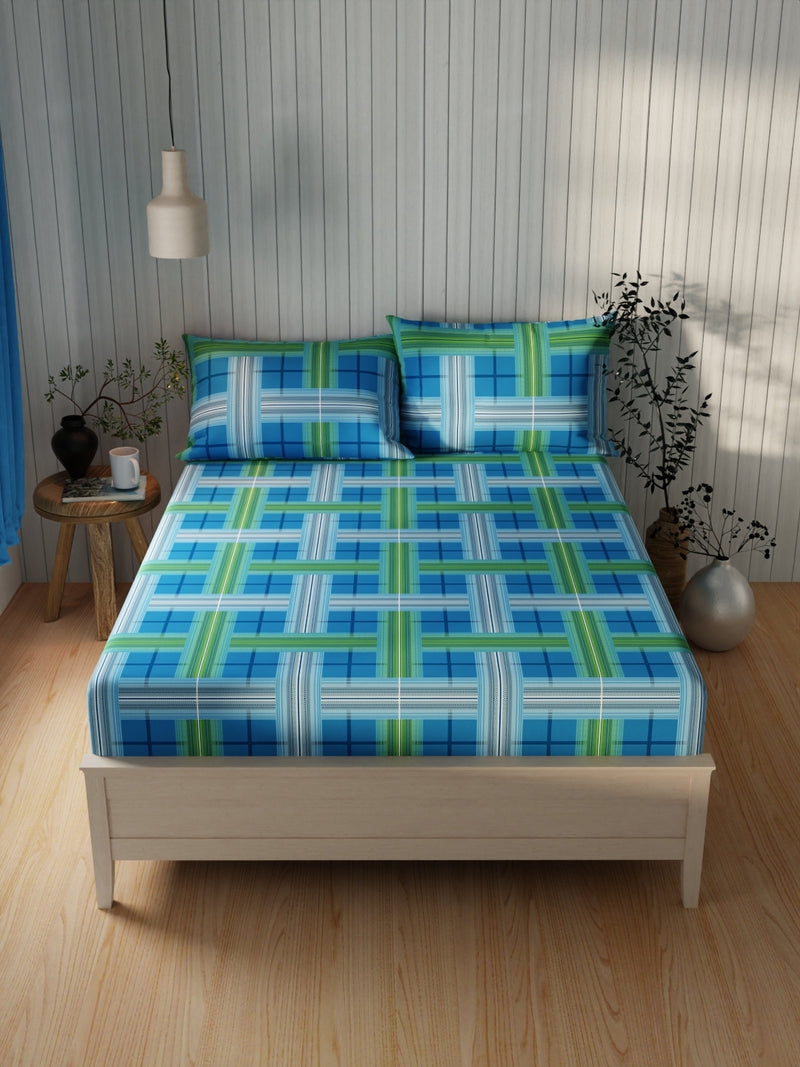 Extra Smooth Cotton Double Bedsheet With 2 Pillow Covers <small> (checks-blue)</small>