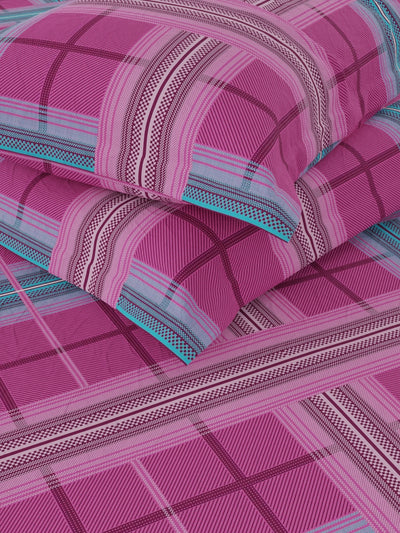 Extra Smooth Cotton Double Bedsheet With 2 Pillow Covers <small> (checks-magenta)</small>