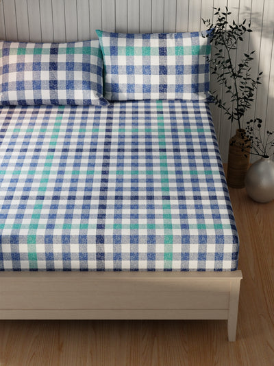 Extra Smooth Cotton Double Bedsheet With 2 Pillow Covers <small> (checks-blue)</small>