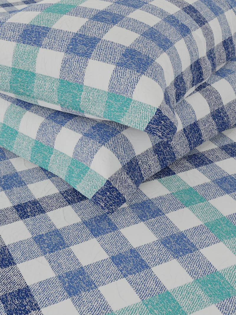 Extra Smooth Cotton Double Bedsheet With 2 Pillow Covers <small> (checks-blue)</small>