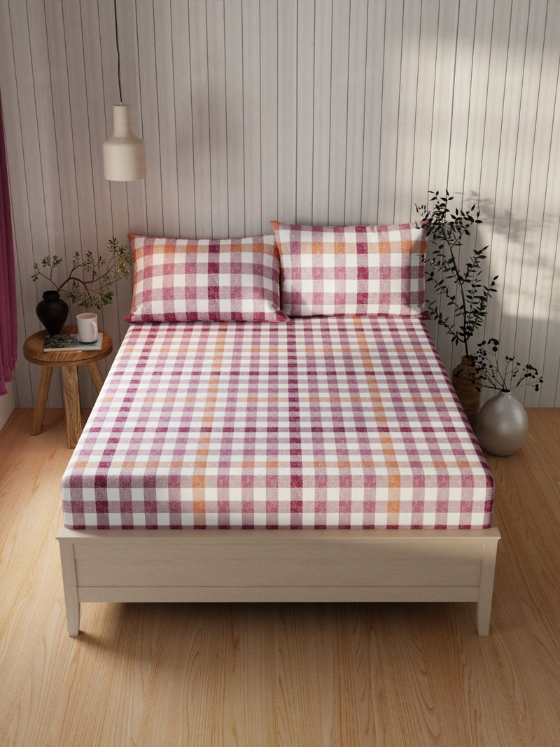 Extra Smooth Cotton Double Bedsheet With 2 Pillow Covers <small> (checks-wine)</small>