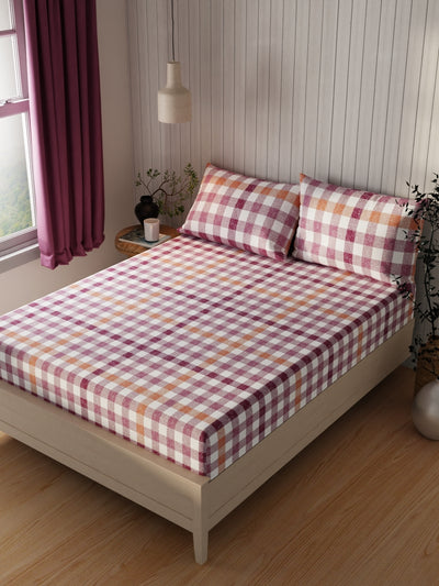 Extra Smooth Cotton Double Bedsheet With 2 Pillow Covers <small> (checks-wine)</small>