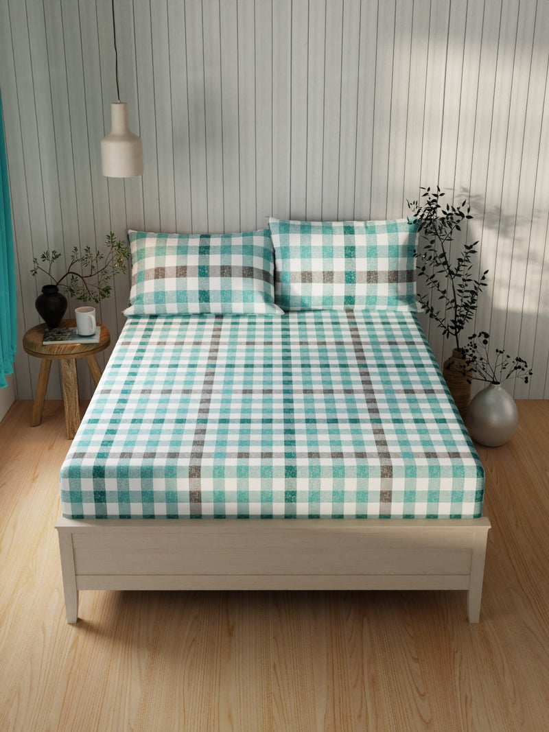 Extra Smooth Cotton Double Bedsheet With 2 Pillow Covers <small> (checks-teal)</small>