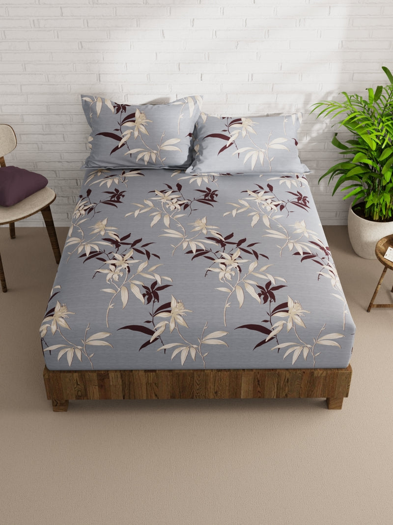 Extra Smooth Micro Double Bedsheet With 2 Pillow Covers <small> (floral-blue)</small>