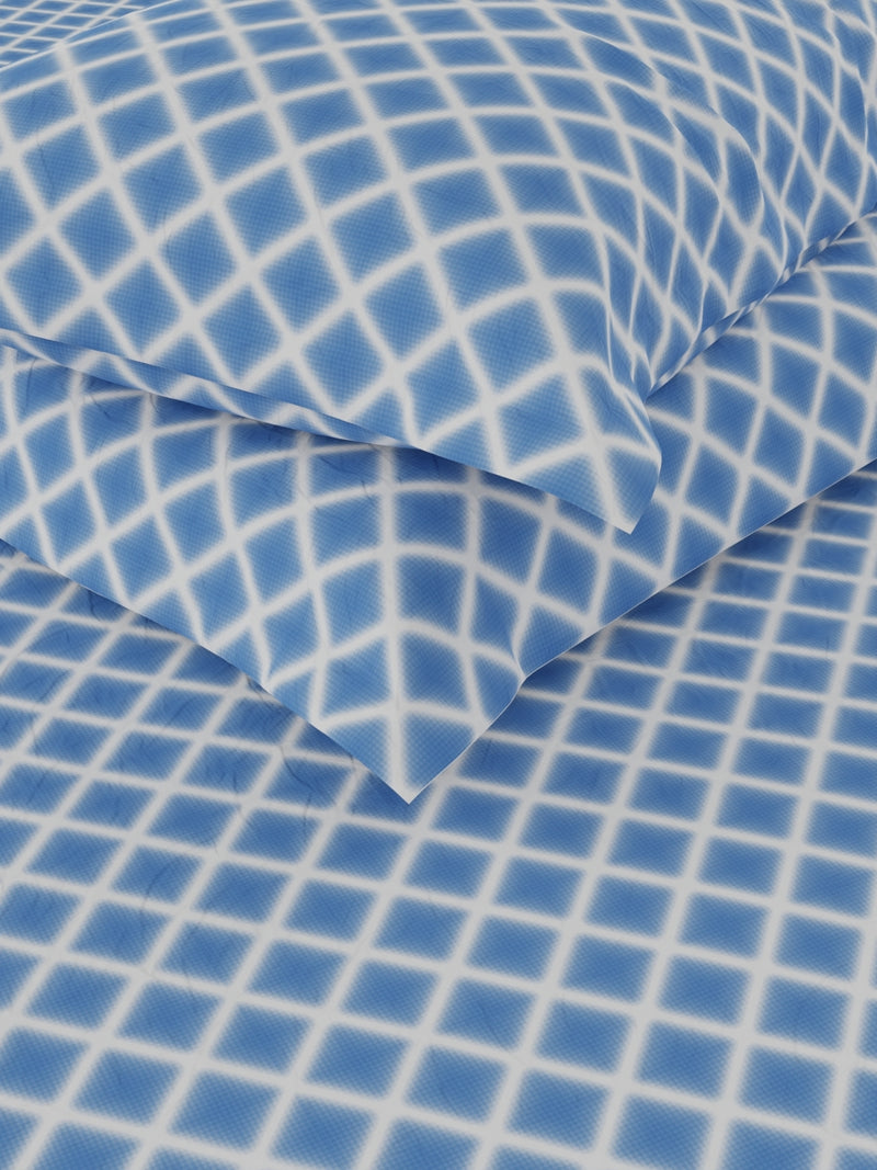 Extra Smooth Cotton Double Bedsheet With 2 Pillow Covers <small> (geometric-cobalt)</small>