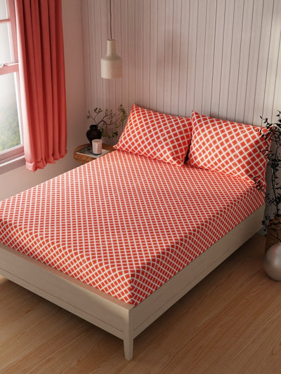 Extra Smooth Cotton Double Bedsheet With 2 Pillow Covers <small> (geometric-red)</small>