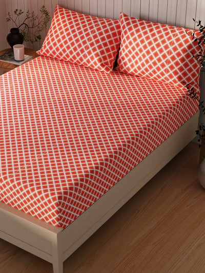 Extra Smooth Cotton Double Bedsheet With 2 Pillow Covers <small> (geometric-red)</small>