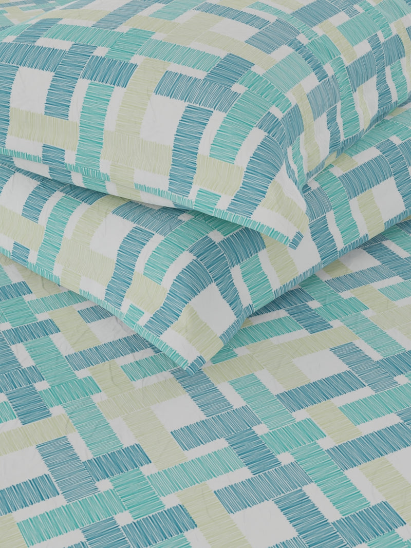 Extra Smooth Cotton Double Bedsheet With 2 Pillow Covers <small> (geometric-teal/lime)</small>