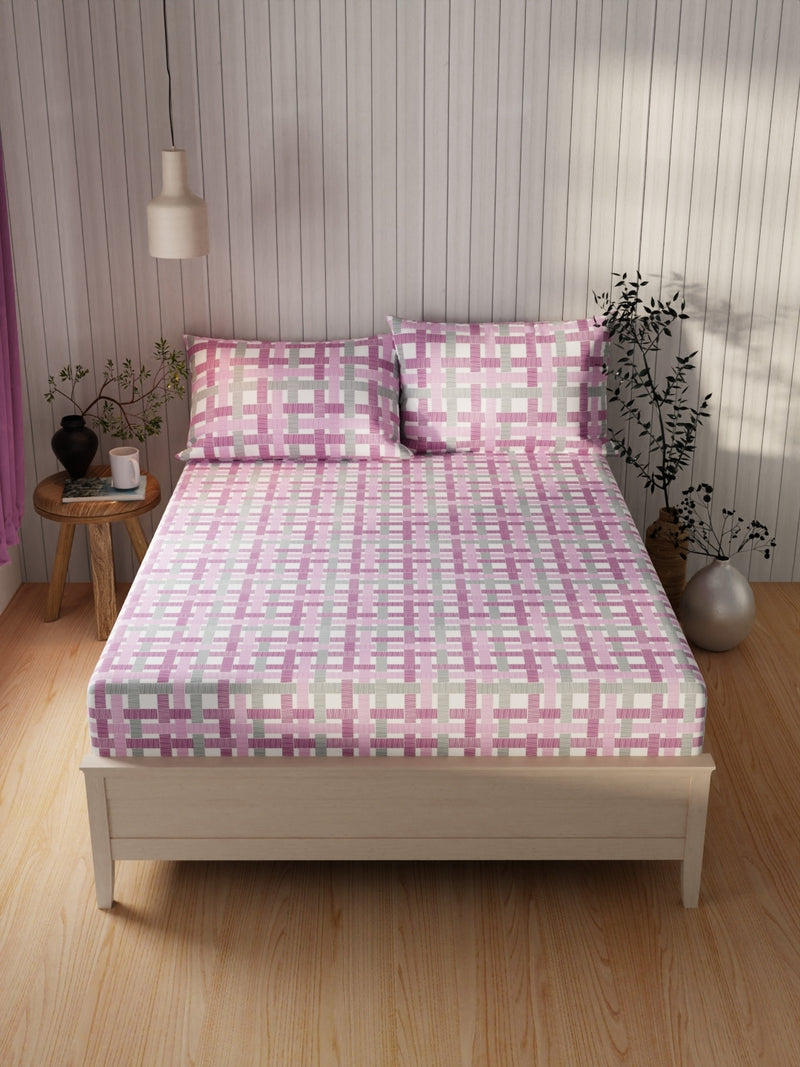 Extra Smooth Cotton Double Bedsheet With 2 Pillow Covers <small> (geometric-wine/orchid)</small>