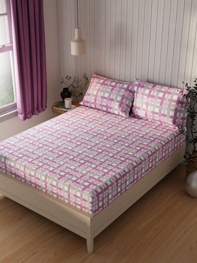 Extra Smooth Cotton Double Bedsheet With 2 Pillow Covers <small> (geometric-wine/orchid)</small>