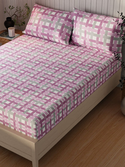 Extra Smooth Cotton Double Bedsheet With 2 Pillow Covers <small> (geometric-wine/orchid)</small>