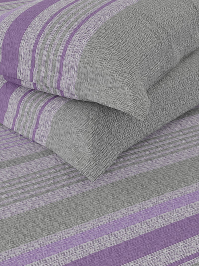 Extra Smooth Cotton Double Bedsheet With 2 Pillow Covers <small> (stripe-grey/purple)</small>