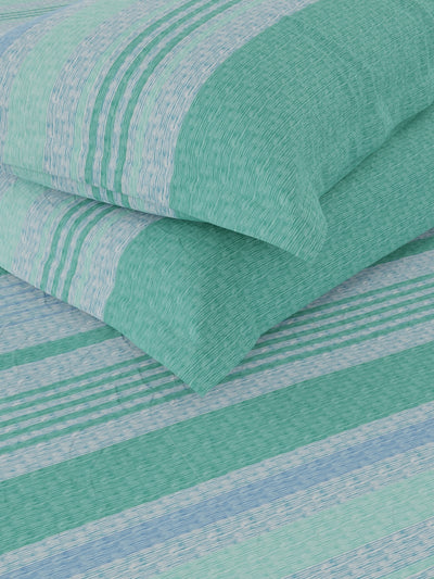 Extra Smooth Cotton Double Bedsheet With 2 Pillow Covers <small> (stripe-green/teal)</small>