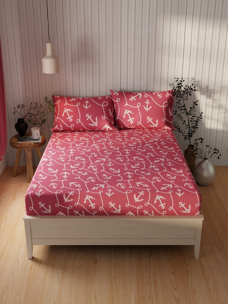 Extra Smooth Cotton Double Bedsheet With 2 Pillow Covers <small> (ornamental-burgundy)</small>