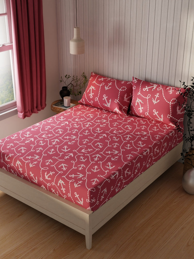 Extra Smooth Cotton Double Bedsheet With 2 Pillow Covers <small> (ornamental-burgundy)</small>