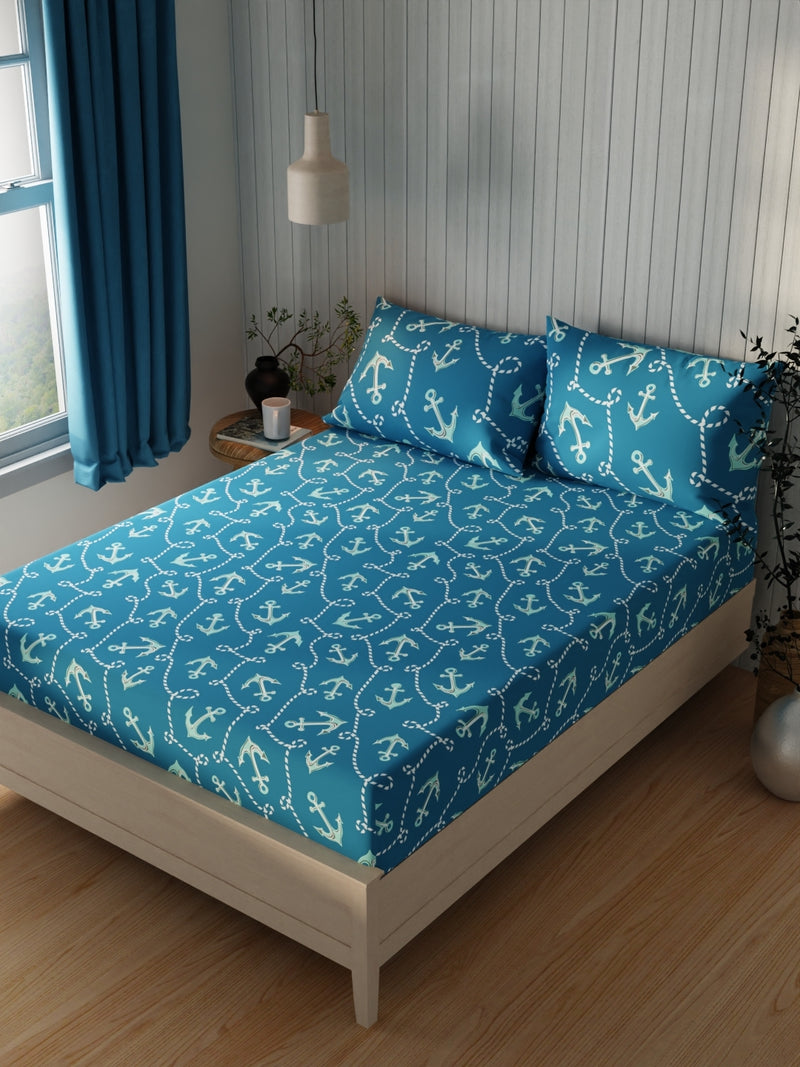 Extra Smooth Cotton Double Bedsheet With 2 Pillow Covers <small> (ornamental-turquoise)</small>