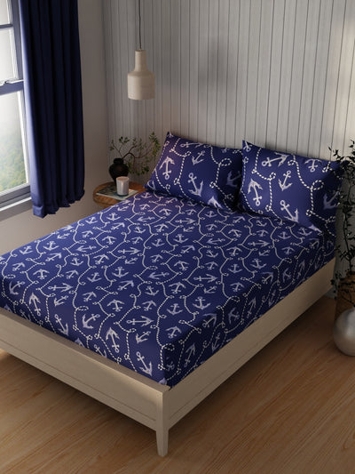 Extra Smooth Cotton Double Bedsheet With 2 Pillow Covers <small> (ornamental-indigo)</small>