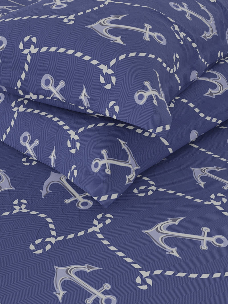 Extra Smooth Cotton Double Bedsheet With 2 Pillow Covers <small> (ornamental-indigo)</small>