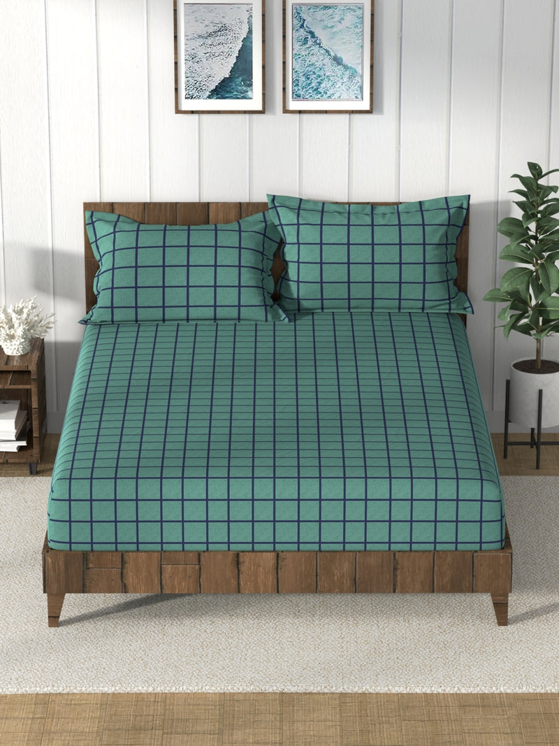 Super Soft 100% Cotton King Bedsheet And 2 Pillow Covers <small> (checks-green)</small>