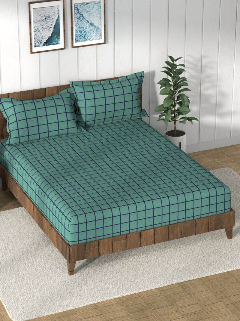 Super Soft 100% Cotton King Bedsheet And 2 Pillow Covers <small> (checks-green)</small>