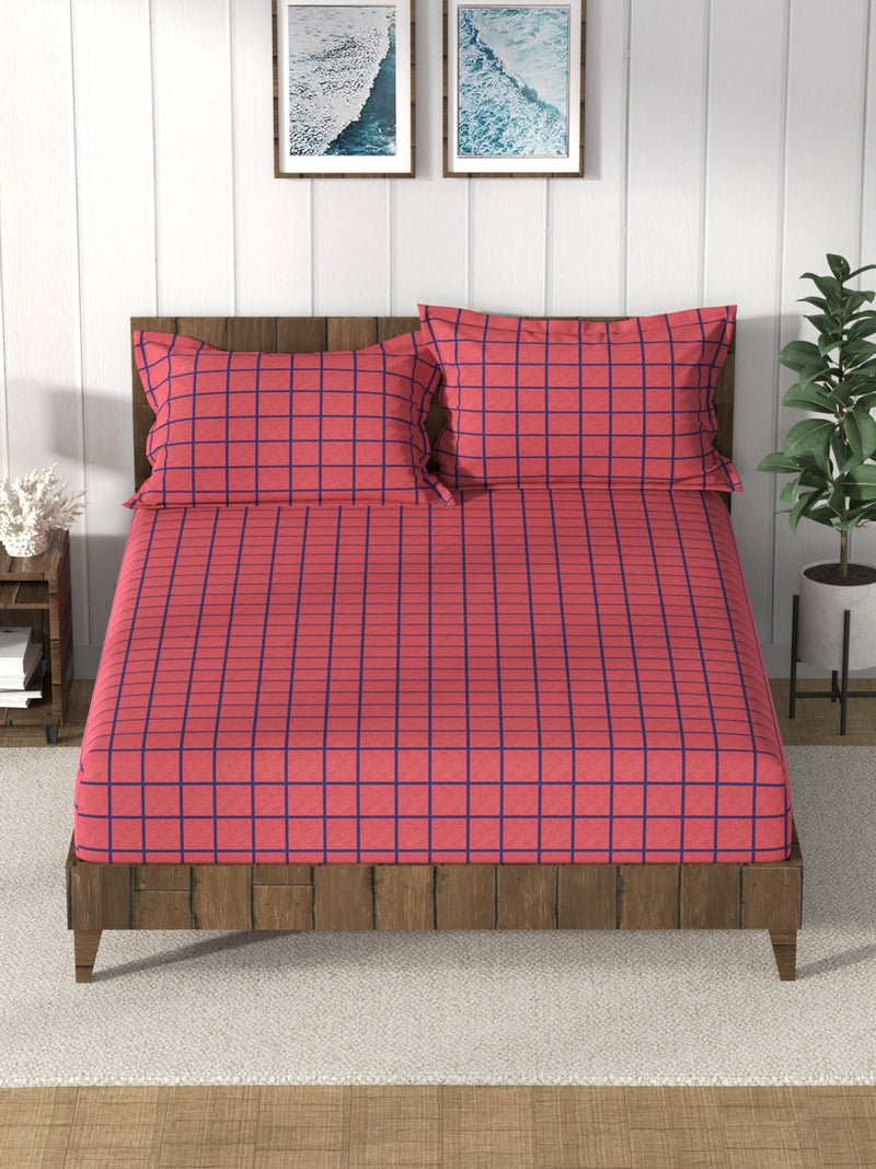 Super Soft 100% Cotton King Bedsheet And 2 Pillow Covers <small> (checks-red)</small>