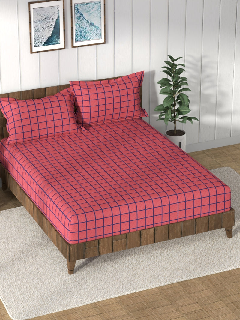 Super Soft 100% Cotton King Bedsheet And 2 Pillow Covers <small> (checks-red)</small>