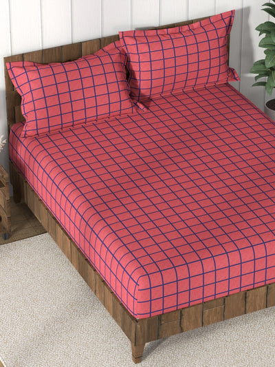 Super Soft 100% Cotton King Bedsheet And 2 Pillow Covers <small> (checks-red)</small>