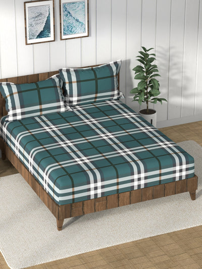 Super Soft 100% Cotton King Bedsheet And 2 Pillow Covers <small> (checks-green)</small>