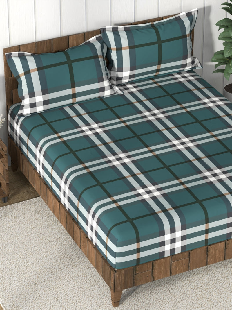 Super Soft 100% Cotton King Bedsheet And 2 Pillow Covers <small> (checks-green)</small>