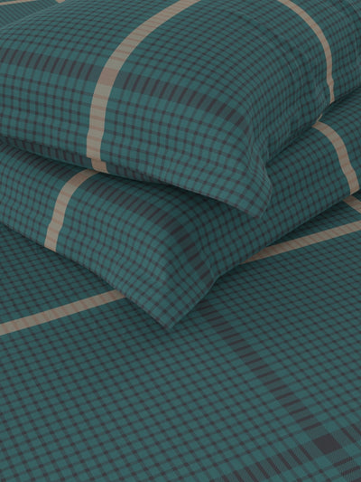 Super Soft 100% Cotton King Bedsheet And 2 Pillow Covers <small> (checks-green)</small>