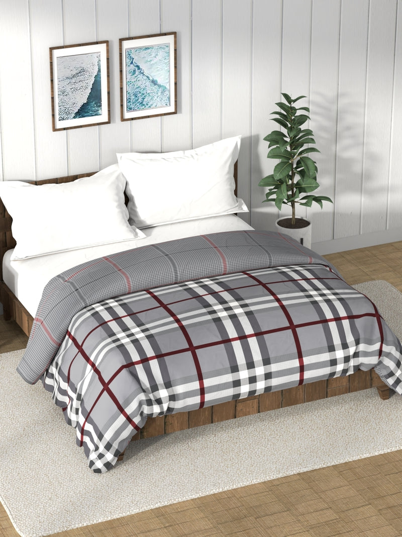 Super Soft 100% Cotton Fabric Comforter For All Weather <small> (checks-steelgrey)</small>