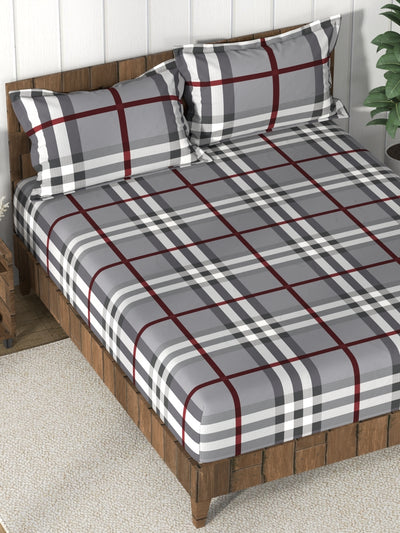 Super Soft 100% Cotton King Bedsheet And 2 Pillow Covers <small> (checks-steelgrey)</small>