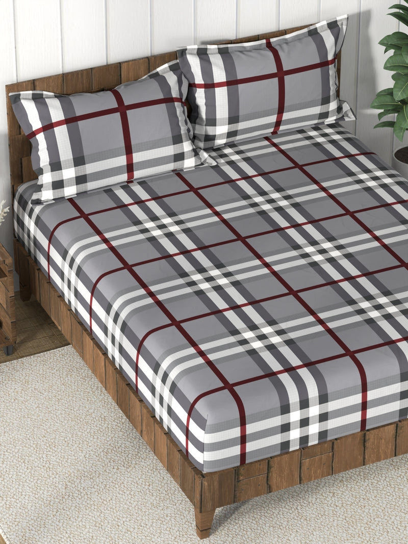 Super Soft 100% Cotton King Bedsheet And 2 Pillow Covers <small> (checks-steelgrey)</small>