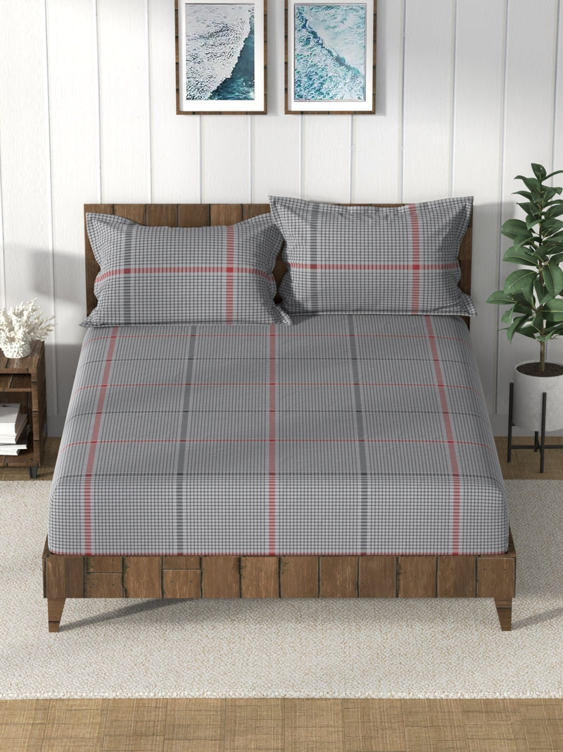 Super Soft 100% Cotton King Bedsheet And 2 Pillow Covers <small> (checks-steelgrey)</small>