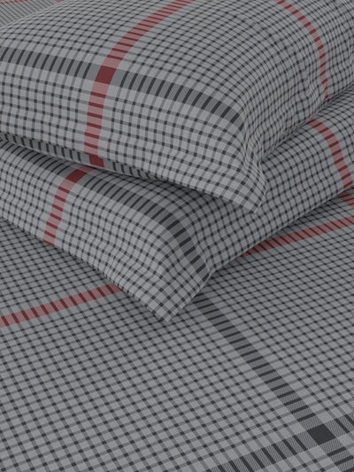 Super Soft 100% Cotton King Bedsheet And 2 Pillow Covers <small> (checks-steelgrey)</small>