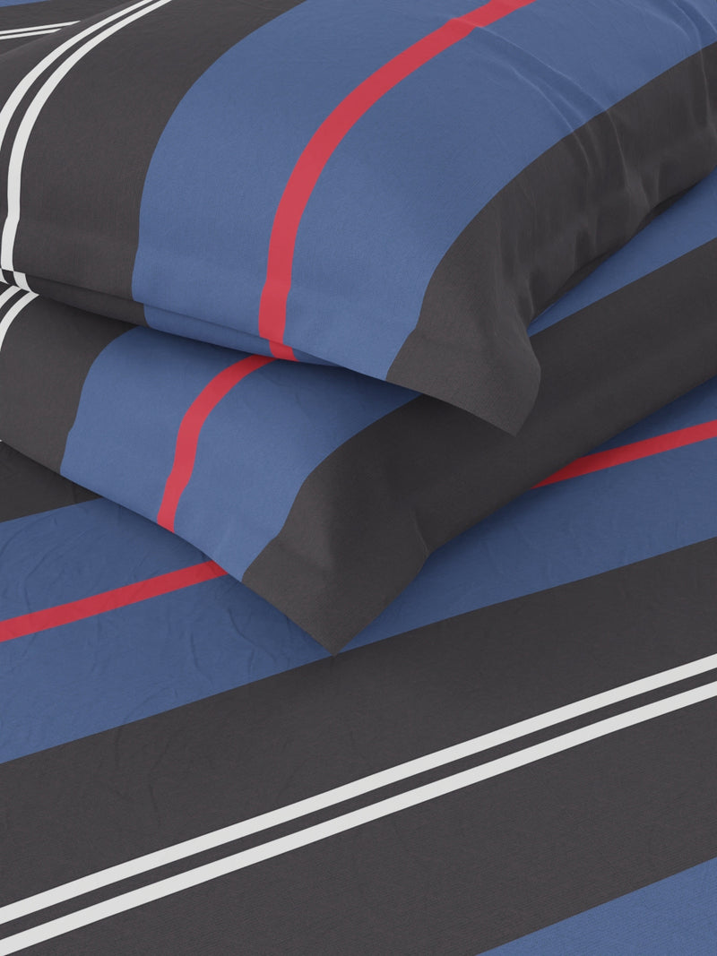 Super Soft 100% Cotton King Bedsheet And 2 Pillow Covers <small> (stripe-blue/black)</small>