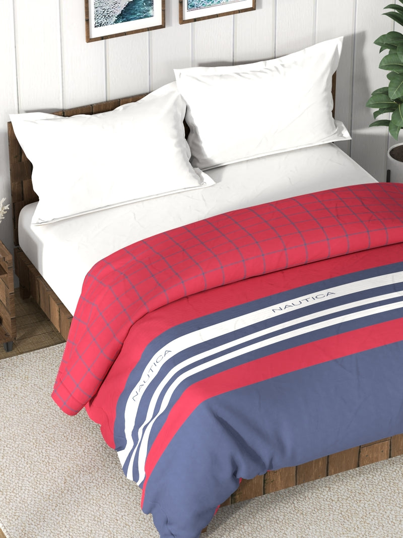 Super Soft 100% Cotton Fabric Comforter For All Weather <small> (stripe-red/blue)</small>