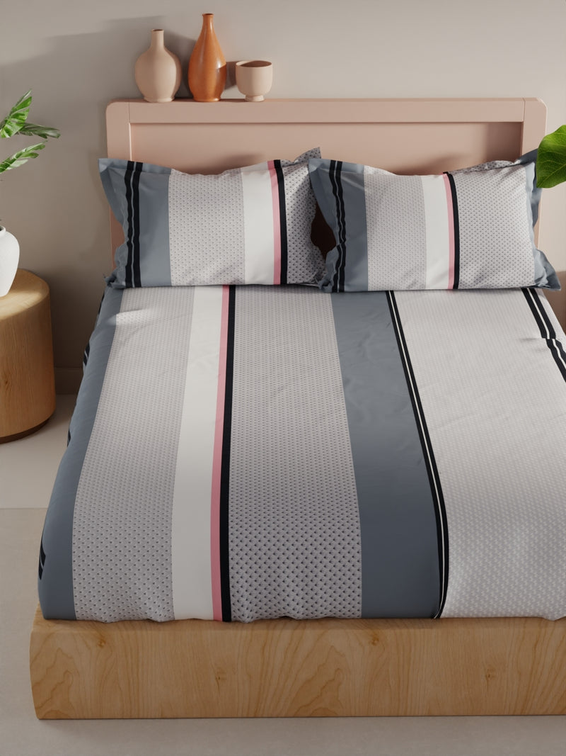 Bamboo Micro King Bedsheet With 2 Pillow Covers <small> (stripe-grey/multi)</small>